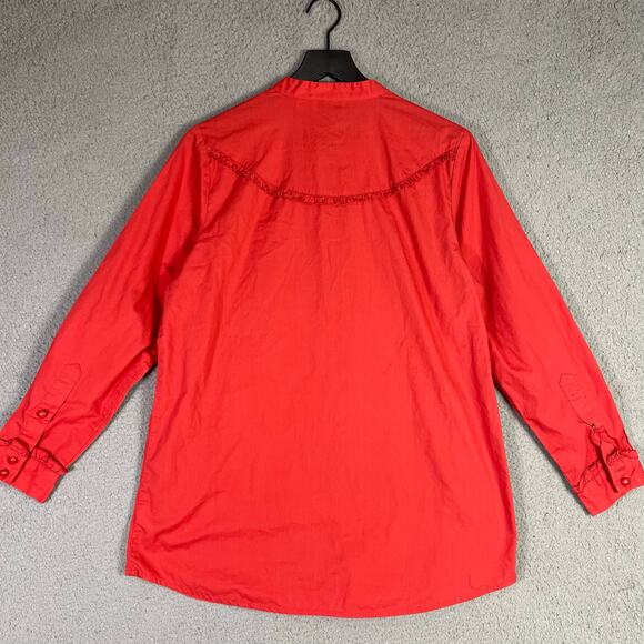 Joan Rivers Red Ruffle Button Blouse‎ M Medium Cotton Blend Long Sleeve Top - Picture 6 of 7